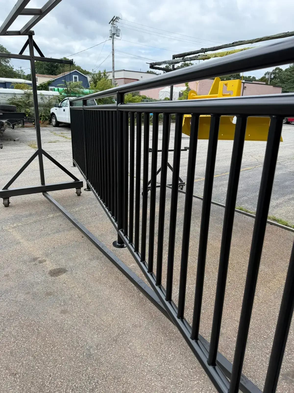 Long black powder coated railing section