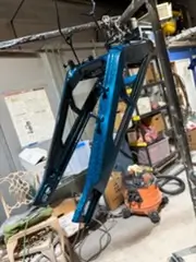 Motorcycle frame powder coated in blue