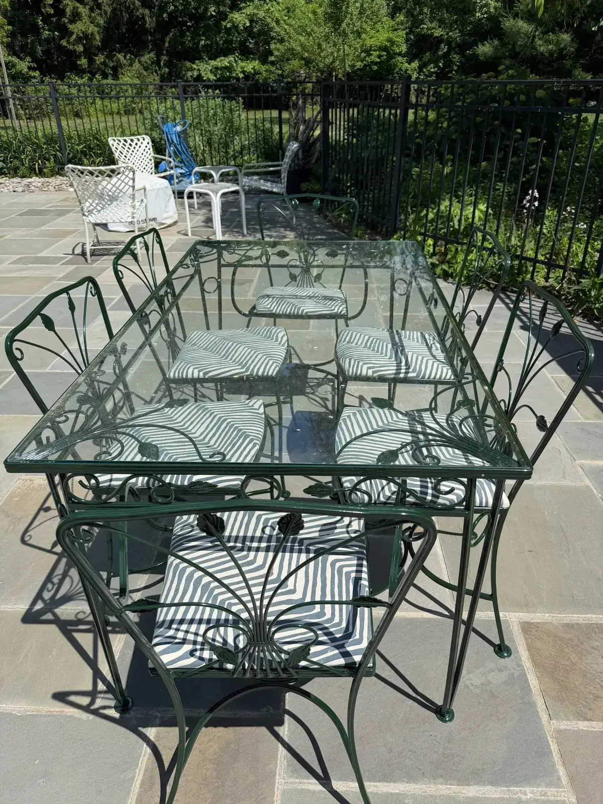 Patio table and chairs powder coated in green