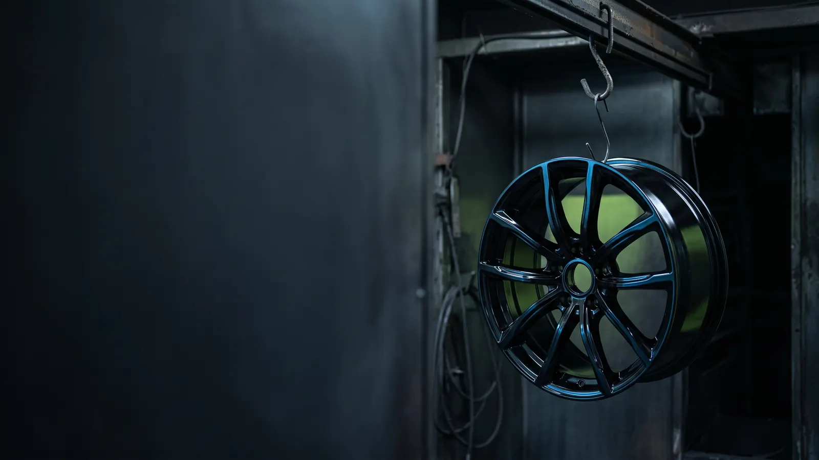 Glossy powder coated wheel showing a smooth, even finish